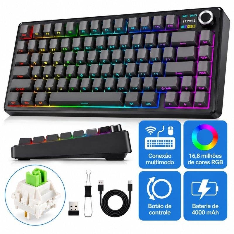 Toetsenbord AULA F75 MAX Gaming mechanisch 75% draadloos TFT RGB Hot-Swap Grijs