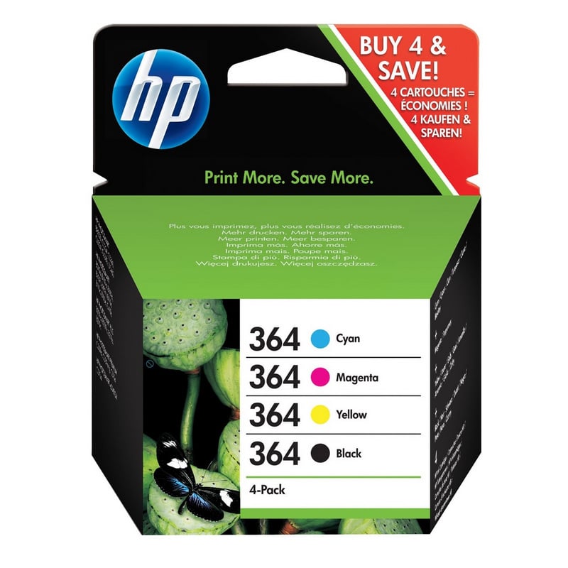 HP Nº364 Pack Ahorro 4 Cartuchos de Tinta Negra + Cian/Magenta/Amarillo HP Nº364 Pack Ahorro 4 Cartuchos de Tinta Negra + Cian/Magenta/Amarillo