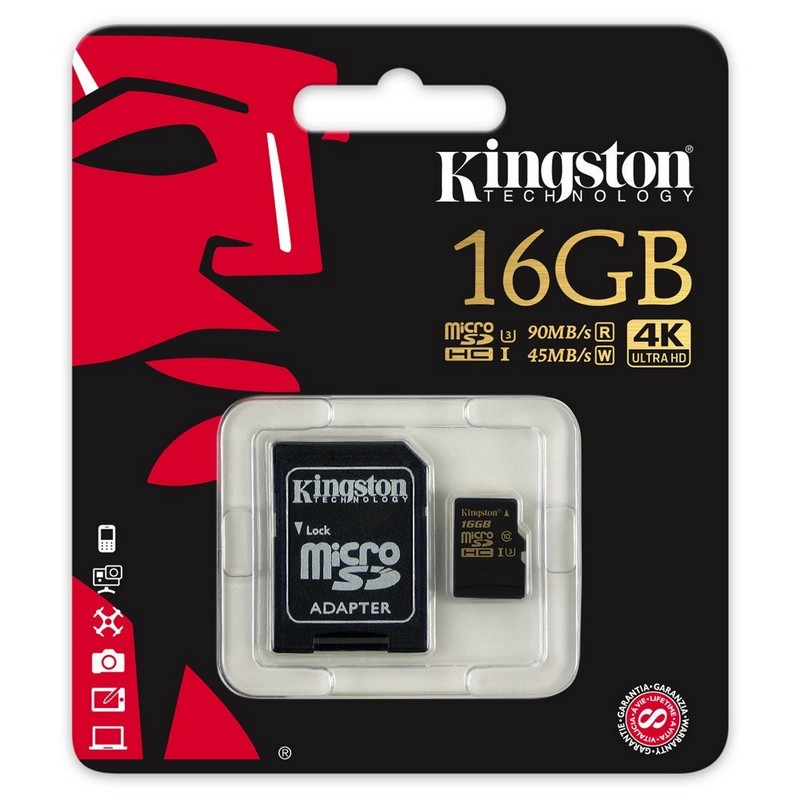 Kingston MicroSDHC Gold 16GB Clase 10 UHS1 Class 3 + Adaptador SD