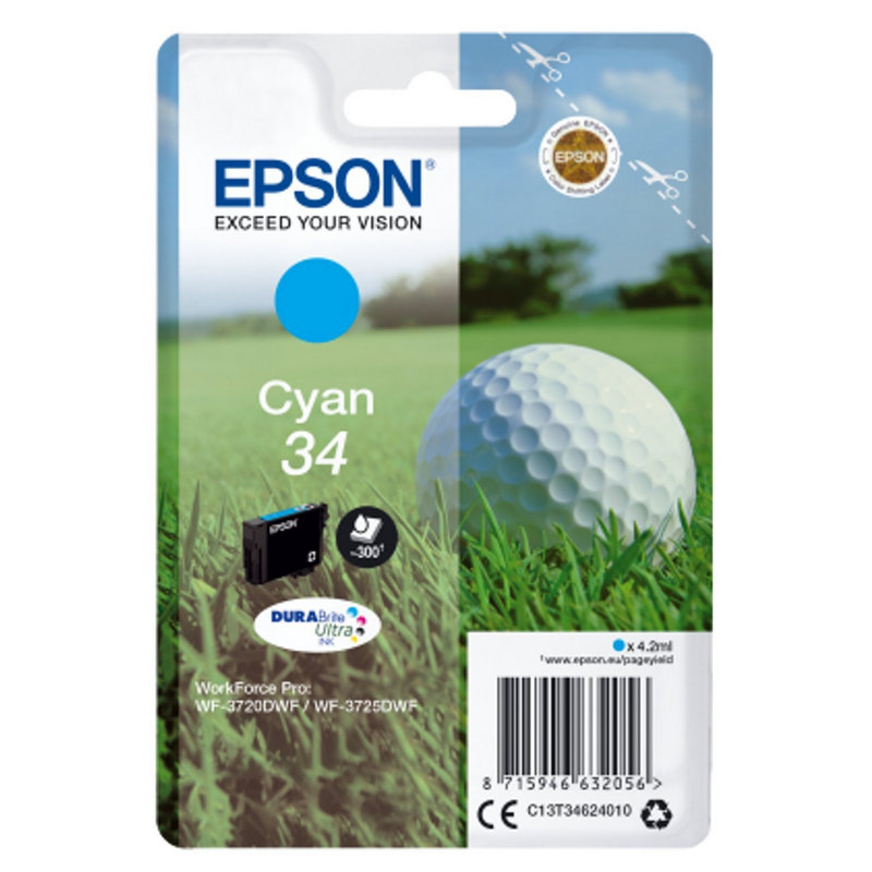 Image of Epson Golf ball Singlepack Cyan 34 DURABrite Ultra Ink