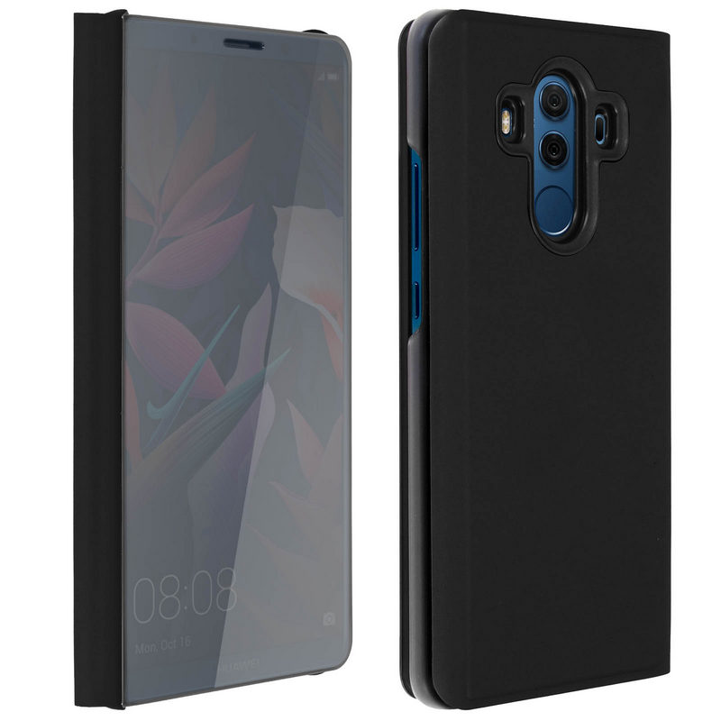 Avizar Funda Libro Translúcida Efecto Espejo Negra para Huawei Mate 10 Pro