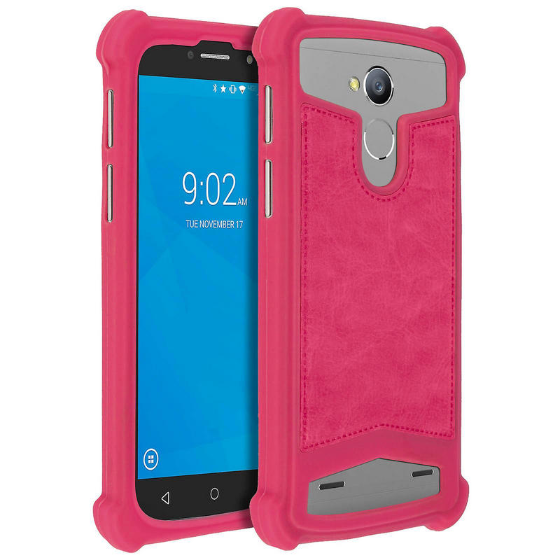 Avizar Funda Silicona Efecto Cuero Fucsia para Smartphones 4.7" a 5.3"