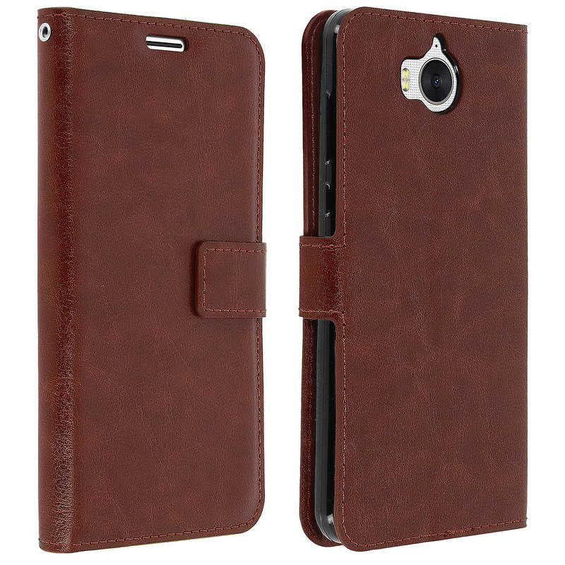 Avizar Funda Libro Vintage Marrón para Huawei Y6 2017
