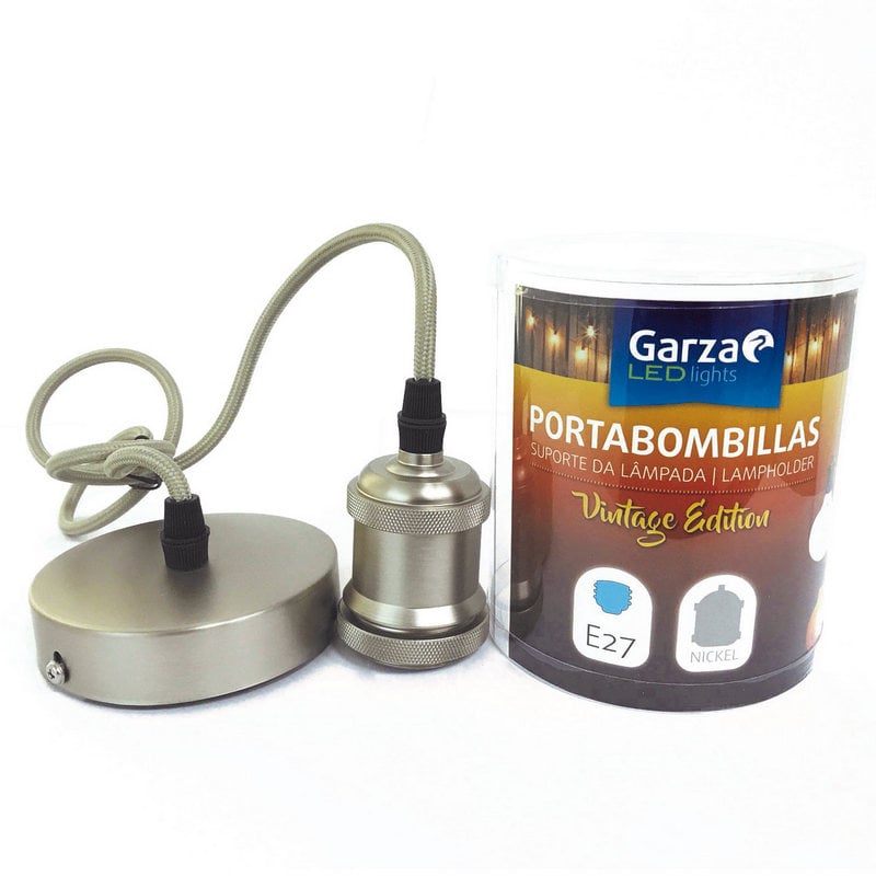 Garza Pendant Cable con Portalámparas 100cm E27 Vintage Nickel