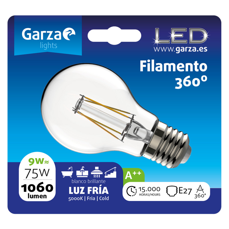 Garza Standard Bombilla con Filamento LED 9W E27 Blanco Frío