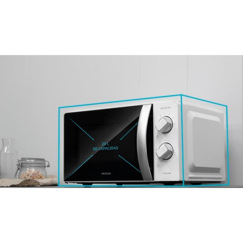 Cecotec Magnetron met 20 l, Proclean 3060 flatbed, spiegelvermogen, 700 W, compact design, keramische binnenruimte, ontdooifunctie, timer 30 min, 3Dwave-technologie, spiegeldeur