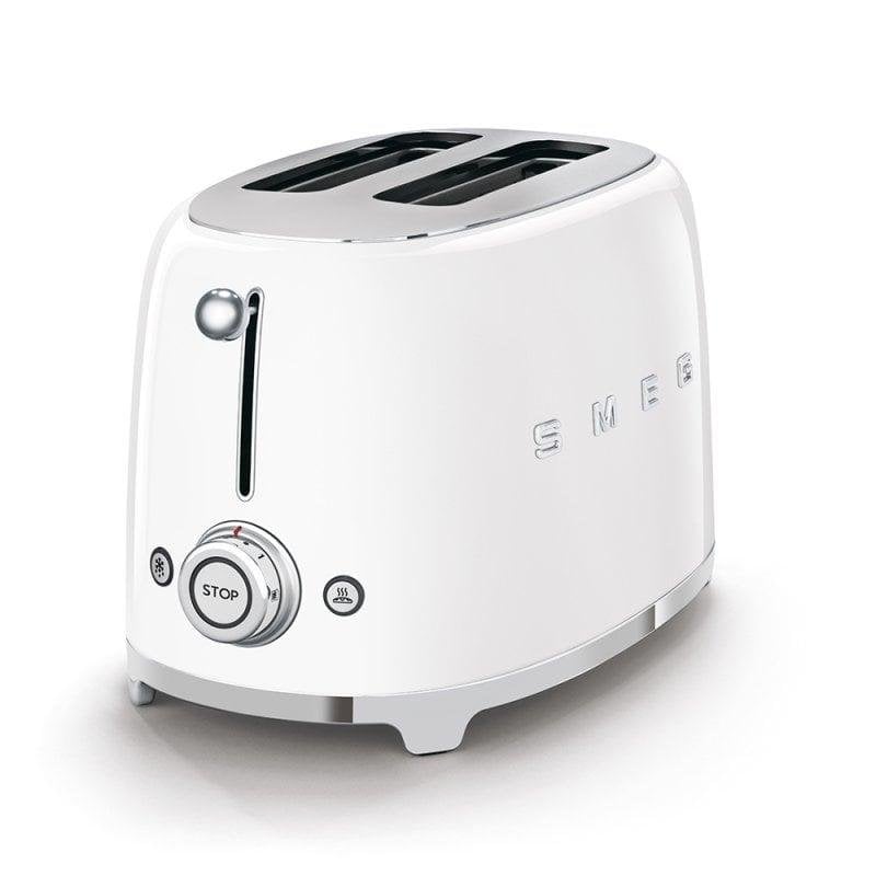 Torradeira vintage Smeg TSF01WHEU 2 ranhuras 950 W 6 niveis reaquecimento descongelacao branca