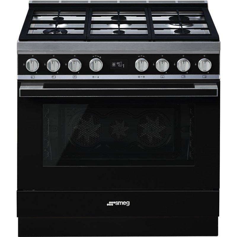 Smeg Portofino CPF9GMBL Cocina de Gas 6 Zonas + Horno Multifunción Negra