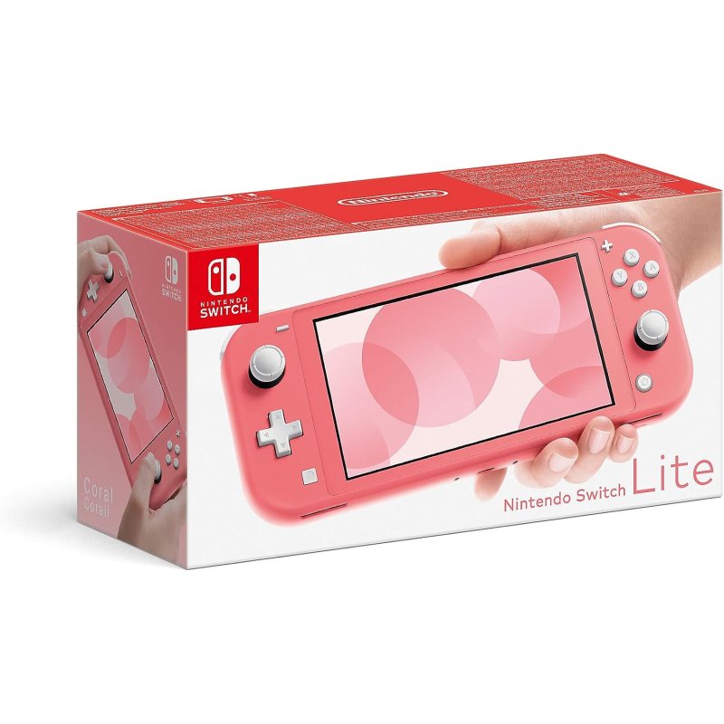 Uma consola de jogos nintendo com uma capa rosa e azul.