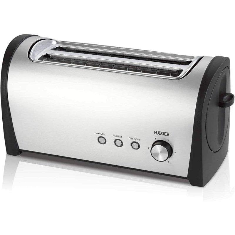 Grille-pain Haeger Desayuno Plus 2 Fentes Longues 1400 W 6 Niveaux Réchauffage Décongélation Noir/Inox