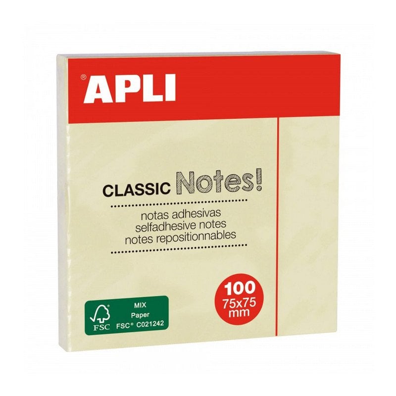 Apli Notas Adhesivas 75x75mm Amarillo 100 Hojas Pack 12 Unidades