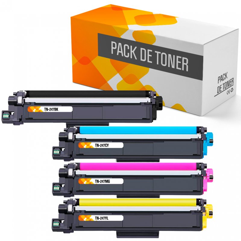 Lot 4 Toners + Tambours Compatibles Brother TN243/TN247 & DR243CL - Pour Séries MFC-L 3700, DCP-L 3500, HL-L 3200 - 2300 Pages/couleur, 18000 Pages/tambour