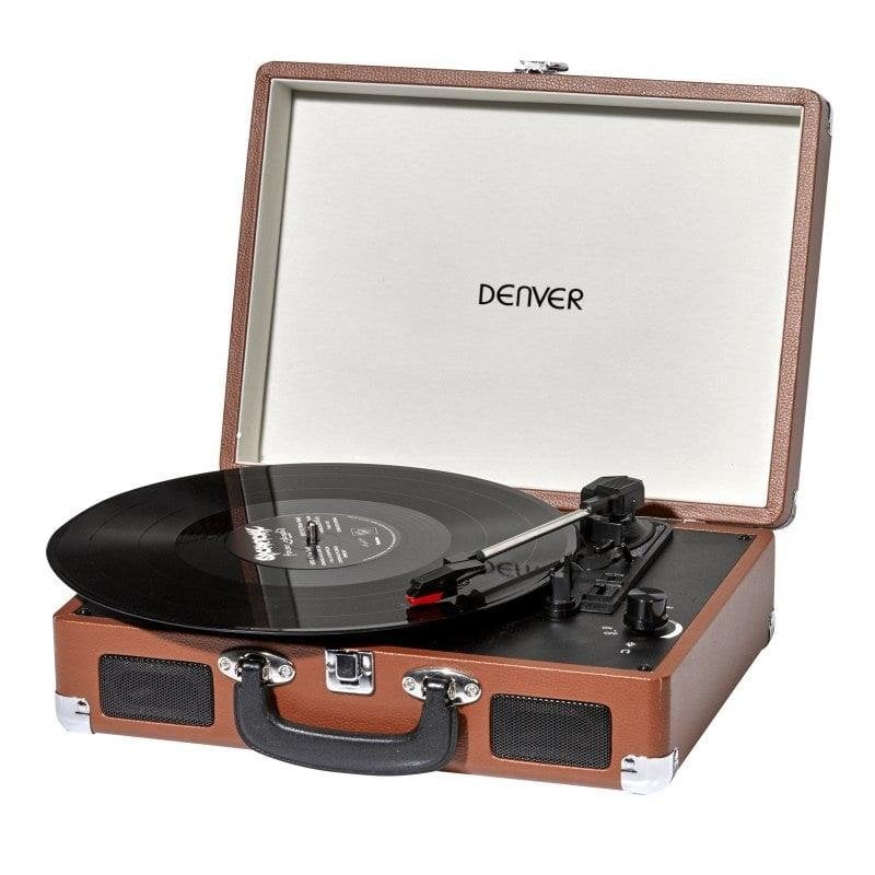 Tocadiscos Denver VPL-120 2W RMS USB AUX Tracción Correa Vinilo Marrón
