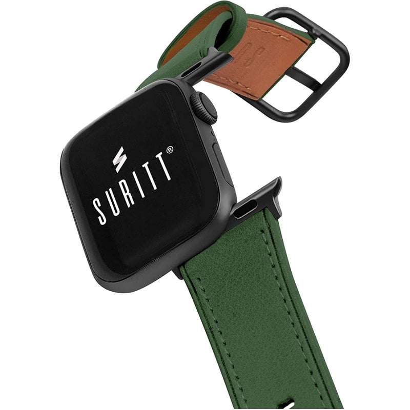 Suritt Rio Correa de Piel/Cuero Verde con Adaptadores Negros para