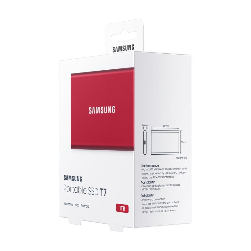 Samsung T7 Disco Duro Ssd Pcie Nvme Usb 32 1tb Rojo Metálico 6416