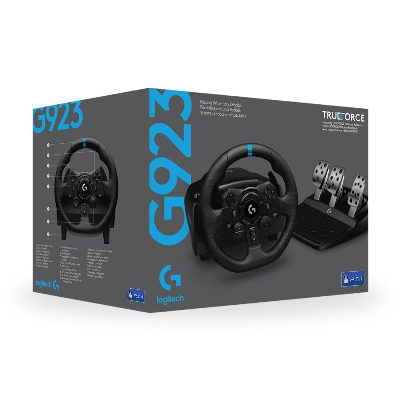  Logitech G923 - Volante con palanca de cambios Driving Force y  pedales para PS5, PS4 y PC, con cubierta de volante de cuero genuino :  Videojuegos