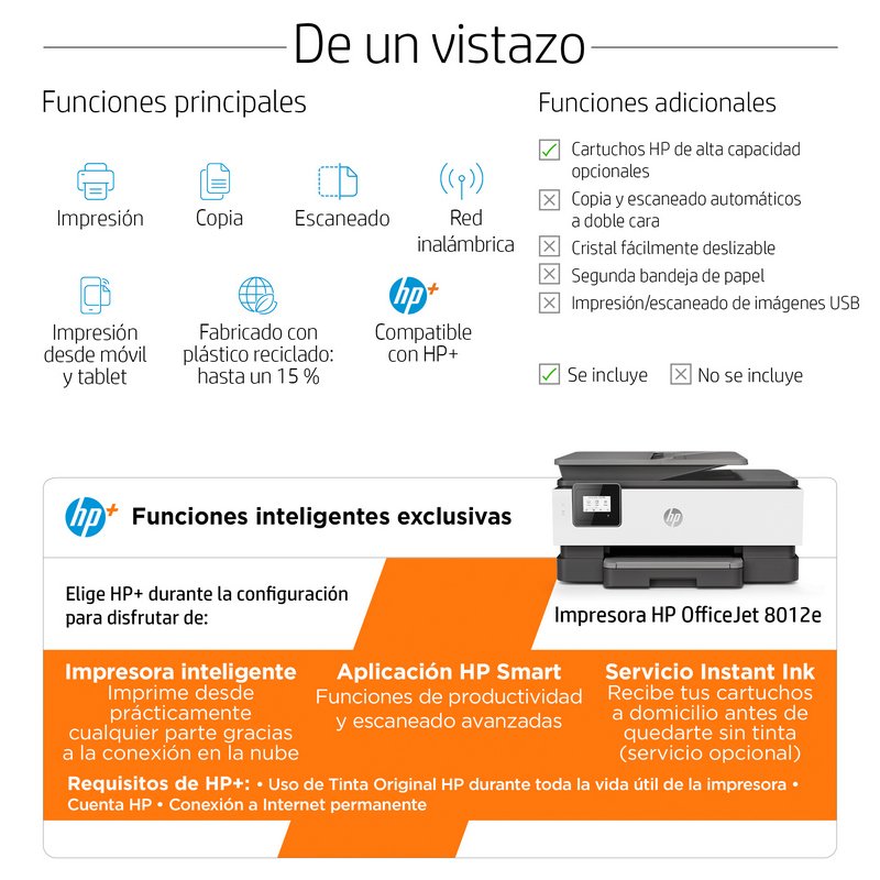 HP OfficeJet 8012e Impresora Multifunción Wifi + 6 Meses de Impresión  Instant Ink con HP+ | PcComponentes.com