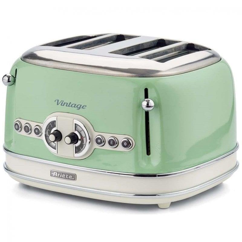 156 tostapane vintage 4 fette di pane - senza pinze - 6 livelli di tostatura - defrost - 1600 watt - linea vintage - verde - Immagine 4