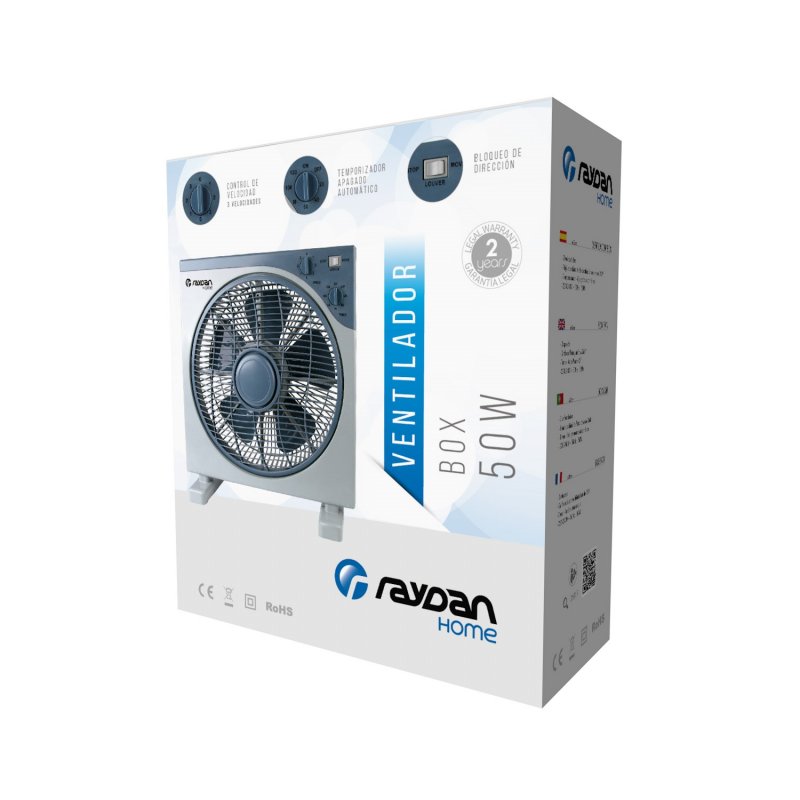 Raydan Home Ventilador Box Fan 50W Gris/Azul | PcComponentes.com