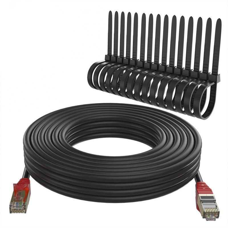 Max Connection Cable de Red RJ45 Cat.7 26AWG Exteriores 30m + 15 Bridas Negro