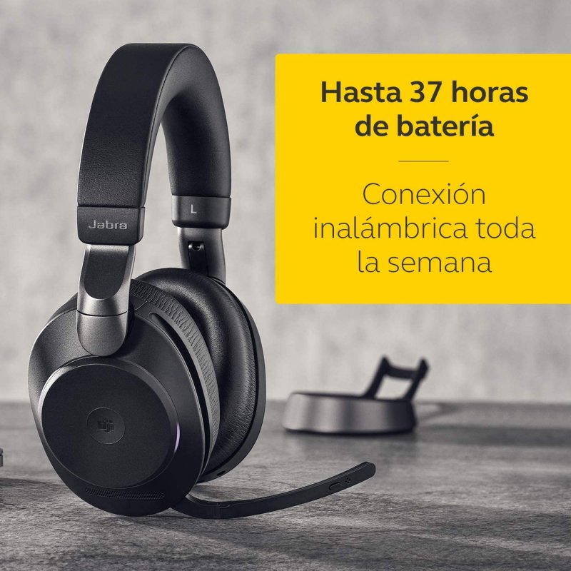 Jabra Evolve2 85 MS Teams Headset Bluetooth com Suporte de Carga USBA