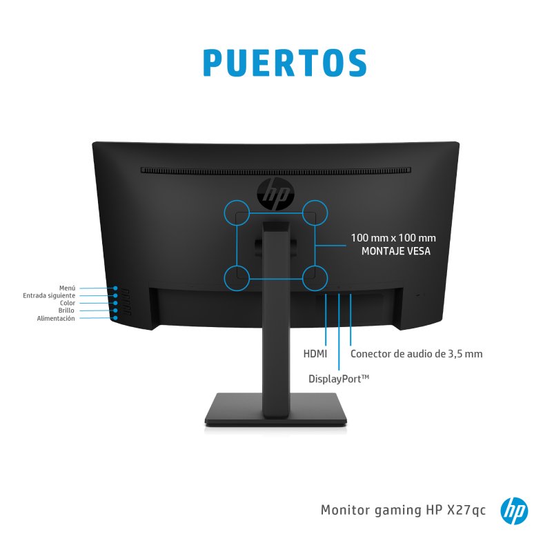 HP X27qc 68,6 cm (27") 2560 x 1440 pixels Quad HD Noir