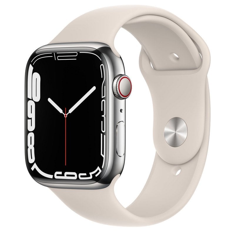 Apple Watch Series 8 GPS+Cellular 45mm Aço Inoxidável Prateado com  Bracelete desportiva Branca