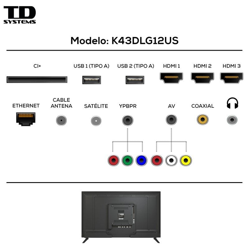 TD Systems Smart TV 43 Pulgadas 4K HDR10 - Televisores 3 años de garantía,  Android, 3X HDMI, 2X USB K43DLG12US : : Electrónica