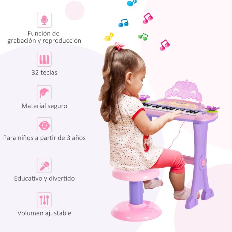 HOMCOM Piano Eléctrico Infantil 32 Teclas Piano Infantil com