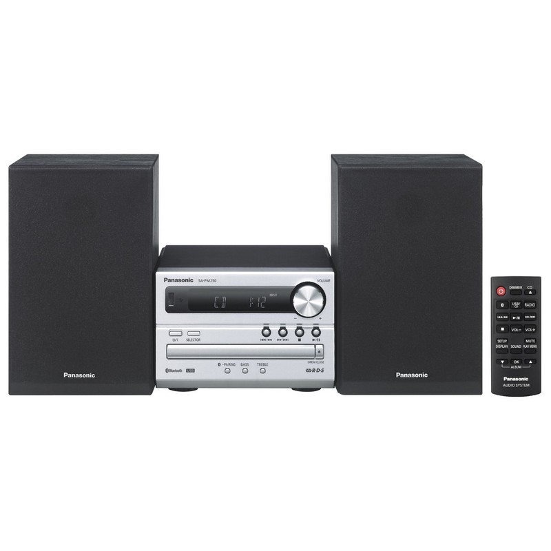 Panasonic Scpm250 Microcadena fi bluetooth equipo de sonido para tu hogar cd usb mp3 radio fm 20w rmsdiseño compacto ecualizadorcolor plata scpm250ecs 20 cadena hifi home