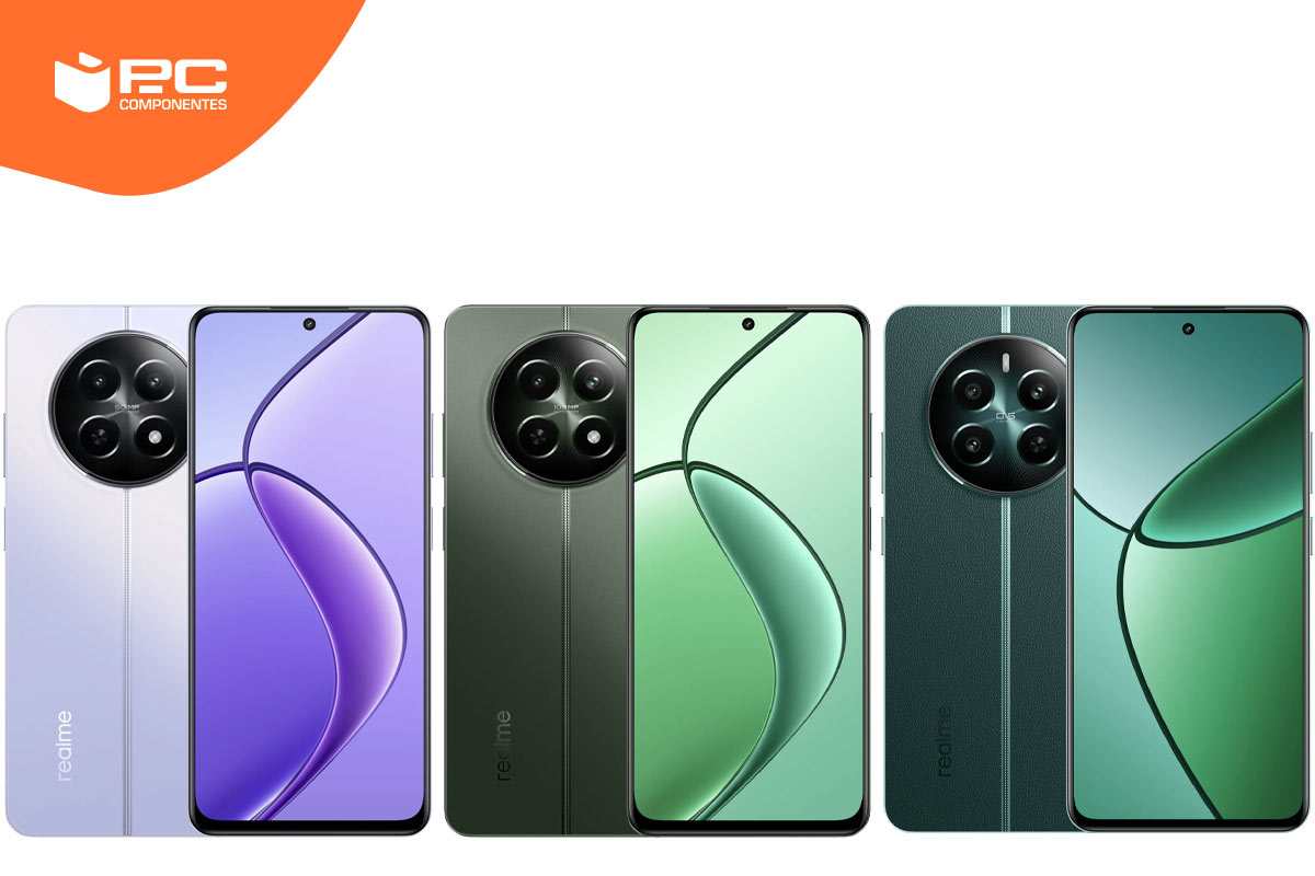 Realme 12 5G, 12X 5G y 12+ 5G: especificaciones, modelos y precio Imagen frontal y trasera de los nuevos Realme 12, 12X y 12+ de lateral