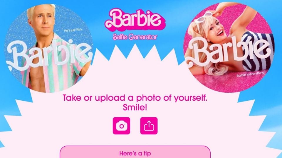 Captura de pantalla de la web que crea un filtro tipo selfie de Barbie