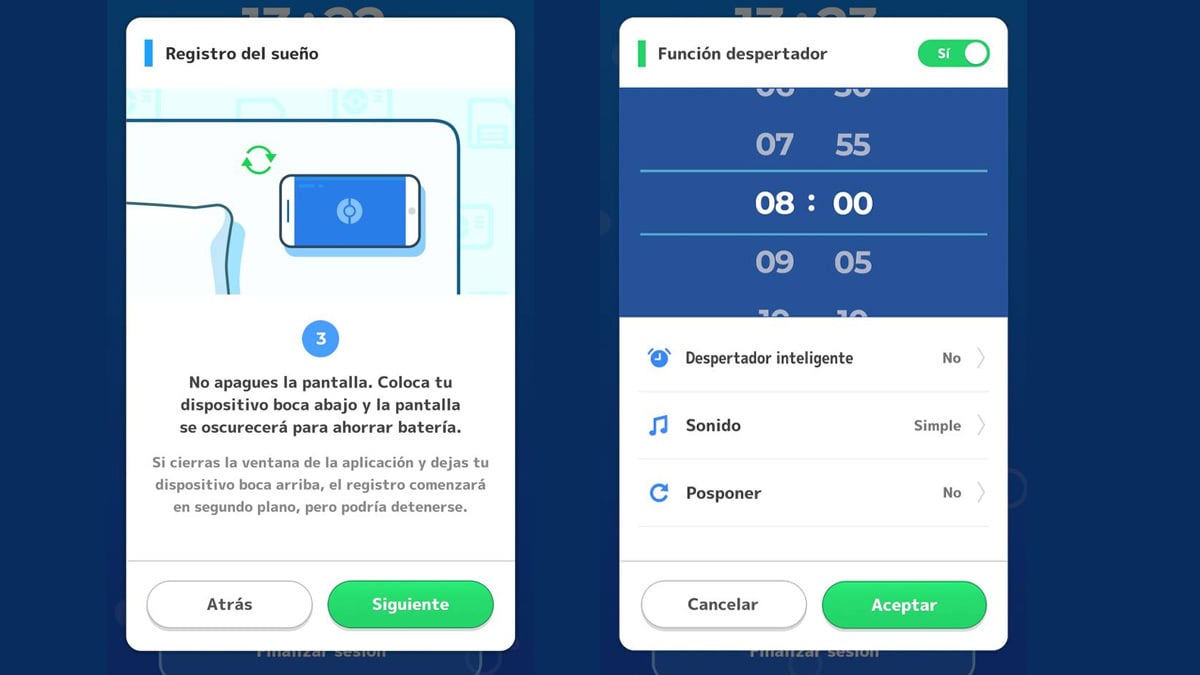 Pantalla de registro de sueño de Pokémon Sleep