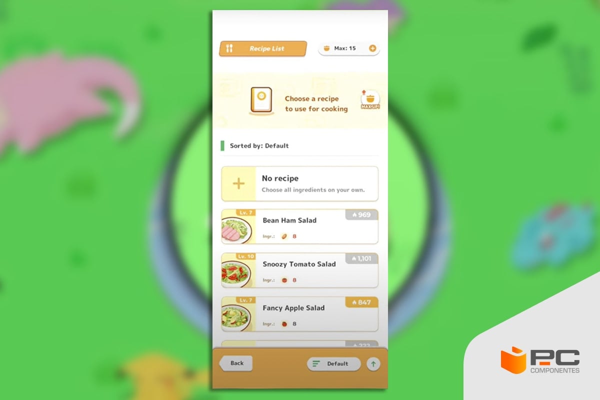 Ingredientes de una receta en Pokémon Sleep