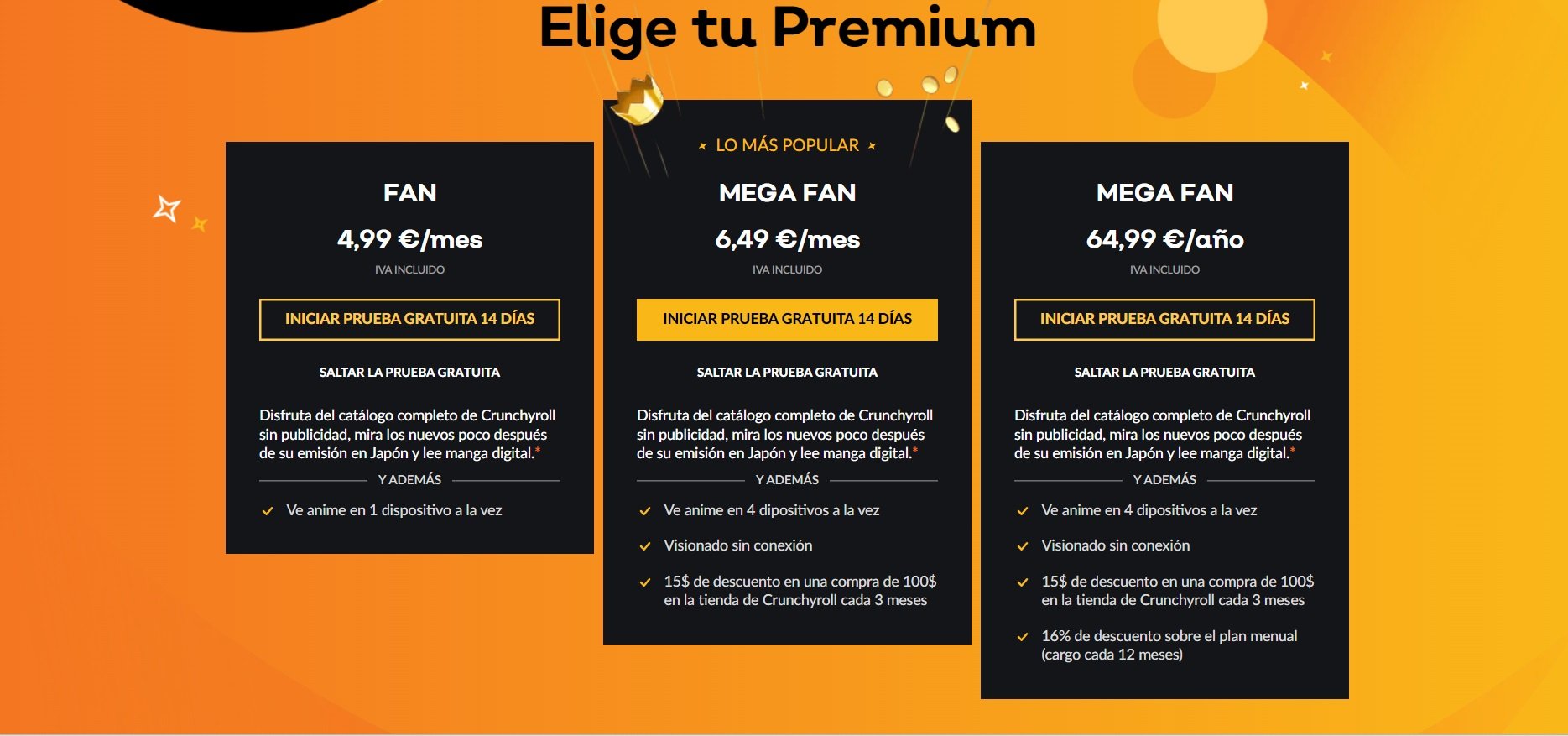 Tarifas de Crunchyroll