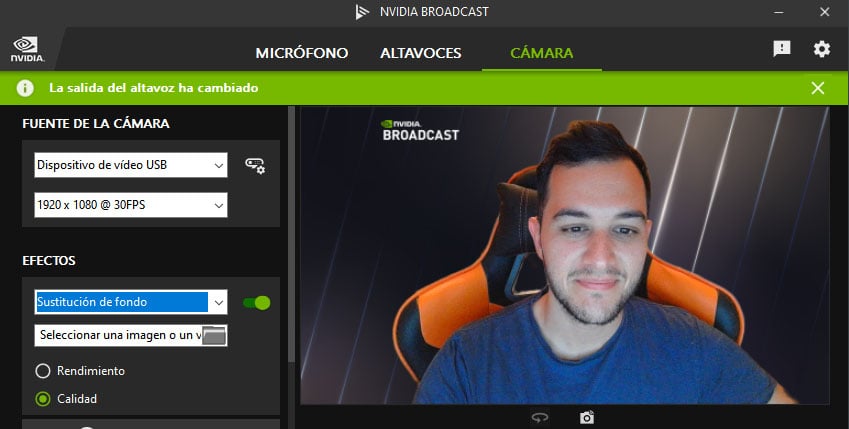 nvidia broadcast sustitución de fondo