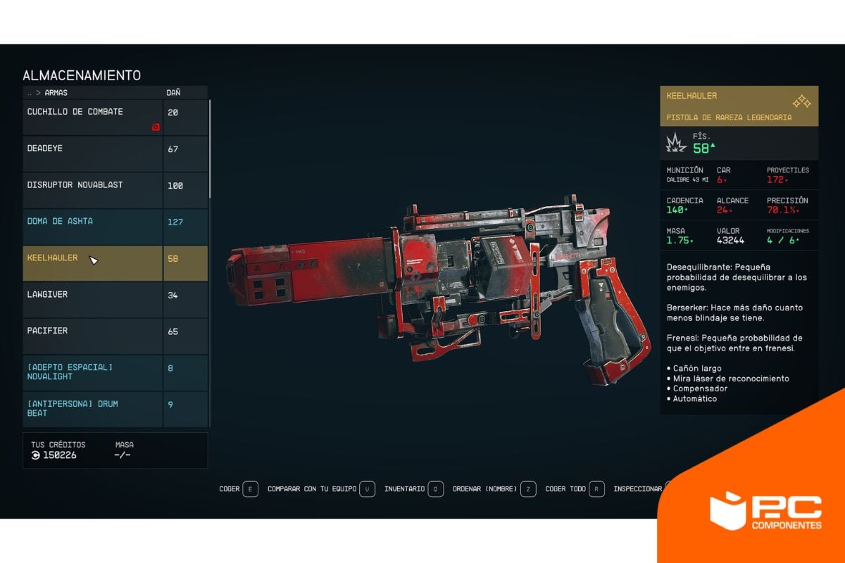 Armas disponibles en Starfield