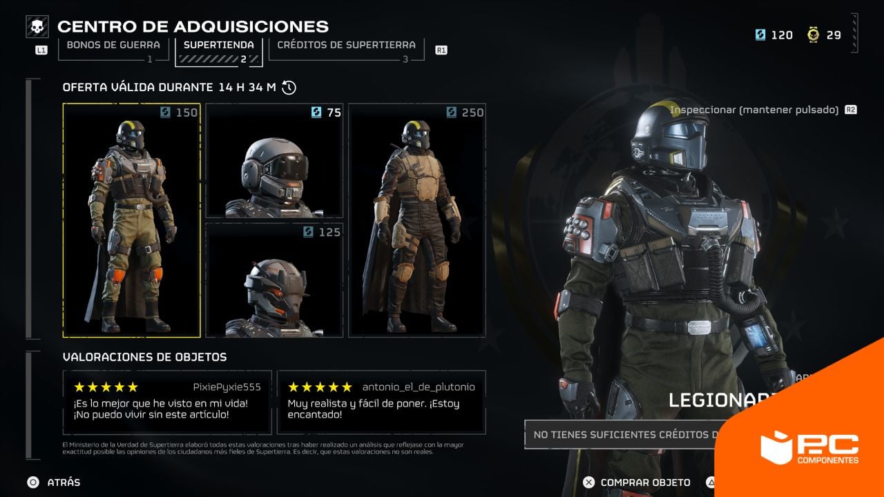 Imagen del menú de mejoras de Helldivers 2