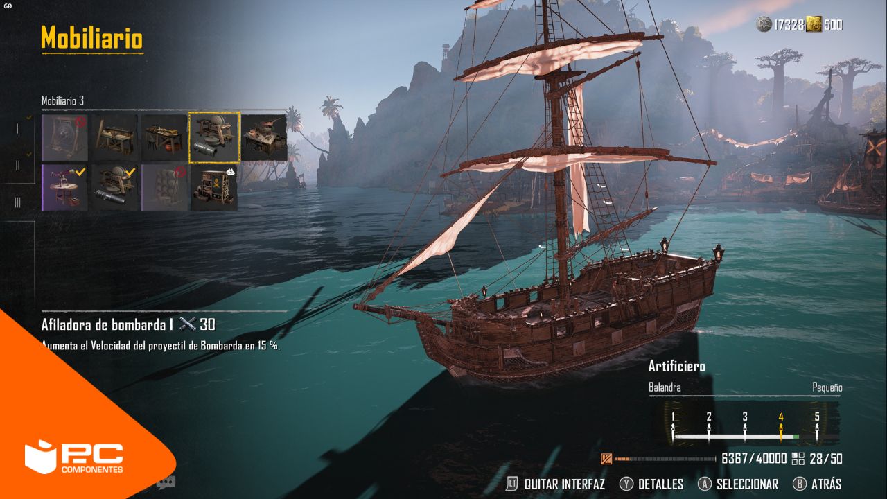 Menú de mejora de los barcos en Skull and Bones