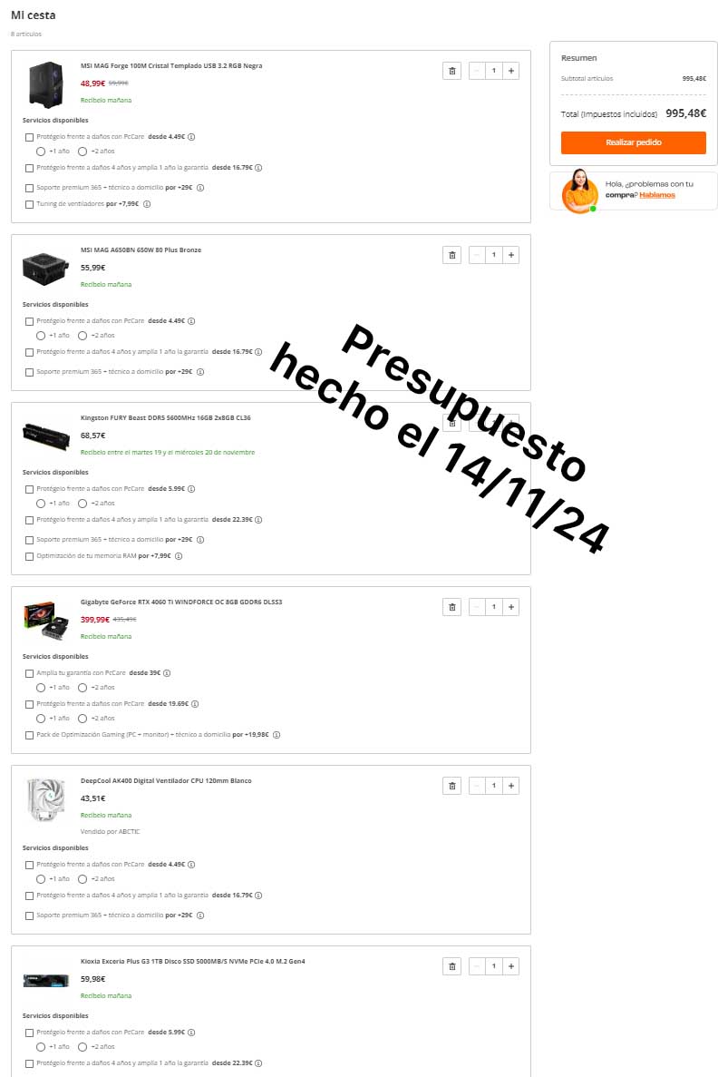 pc a piezas 1000 euros
