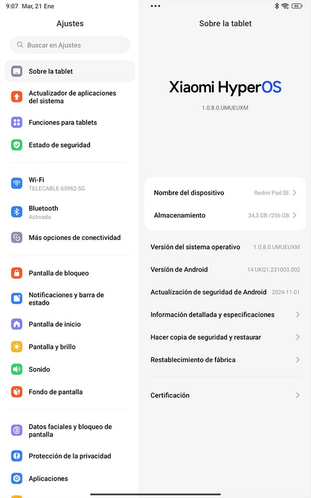 sistema operativo Xiaomi Redmi Pad SE
