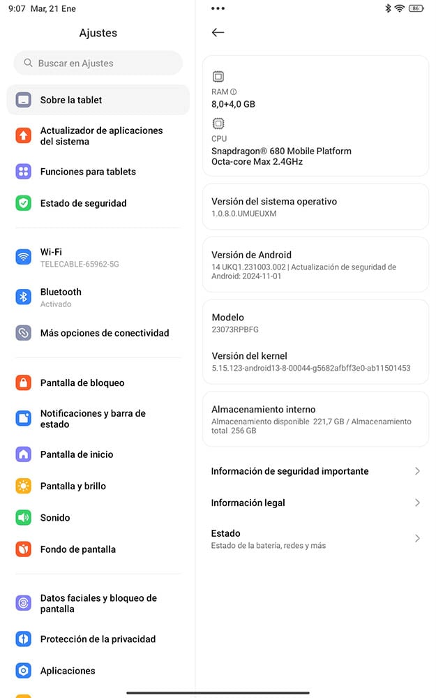 sistema operativo Xiaomi Redmi Pad SE