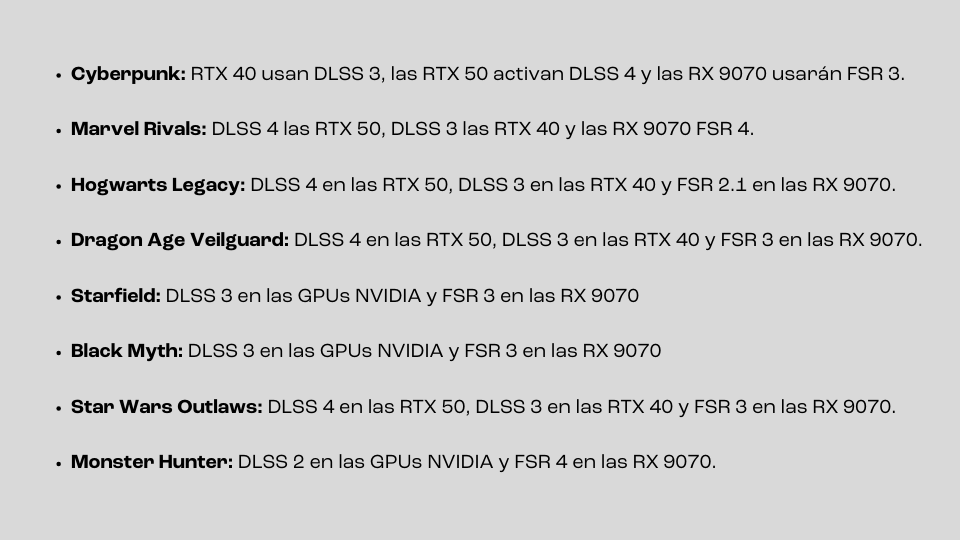 configuración RTX 5070 vs RX 9070 juegos