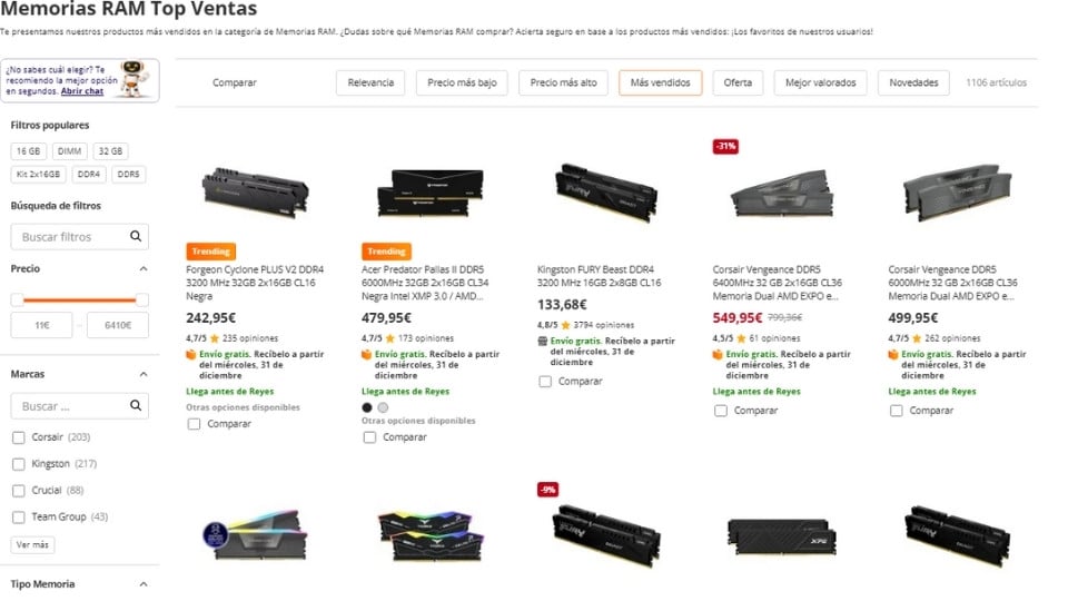 modulos ram más vendidos