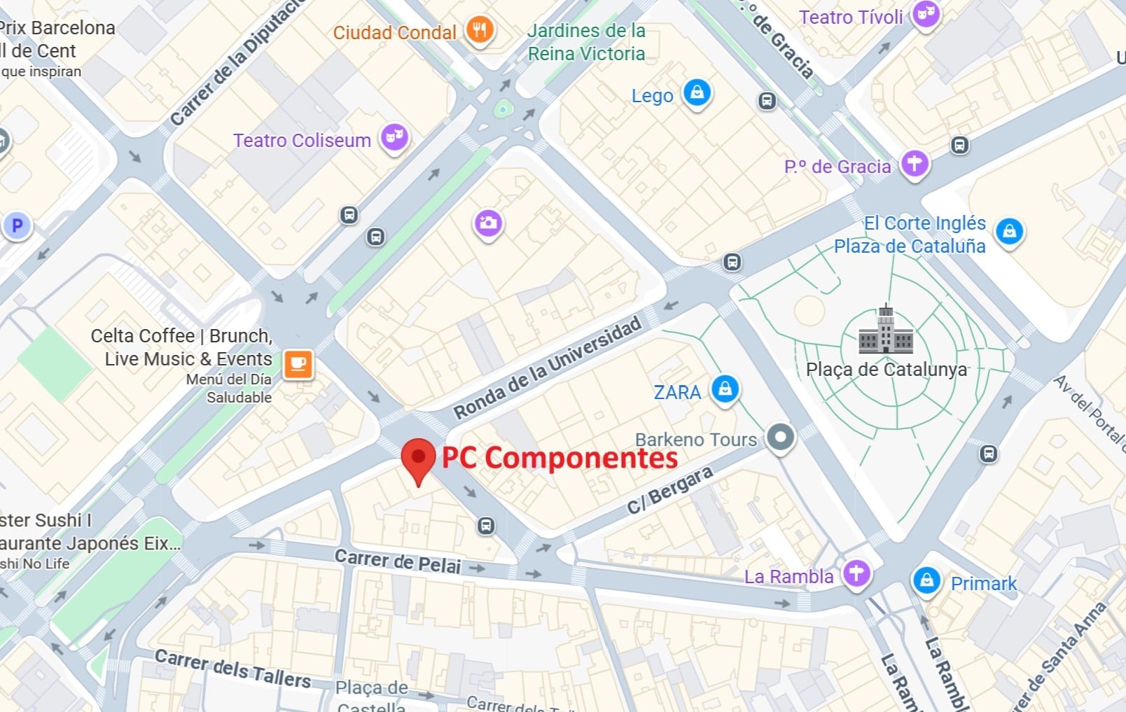 Mapa ubicación tienda PcComponentes Barcelona