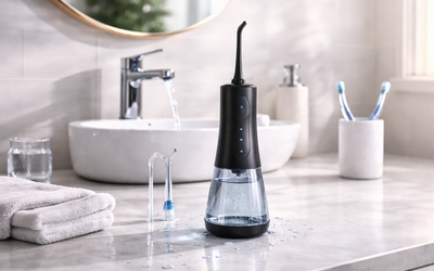 Irrigador dental en uso