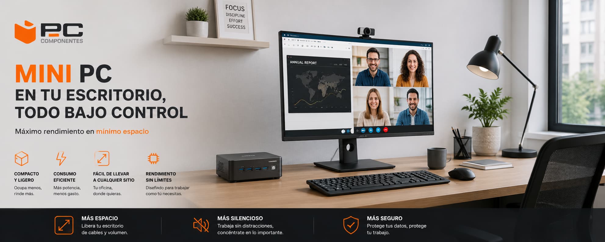Mini PC en escritorio de teletrabajo
