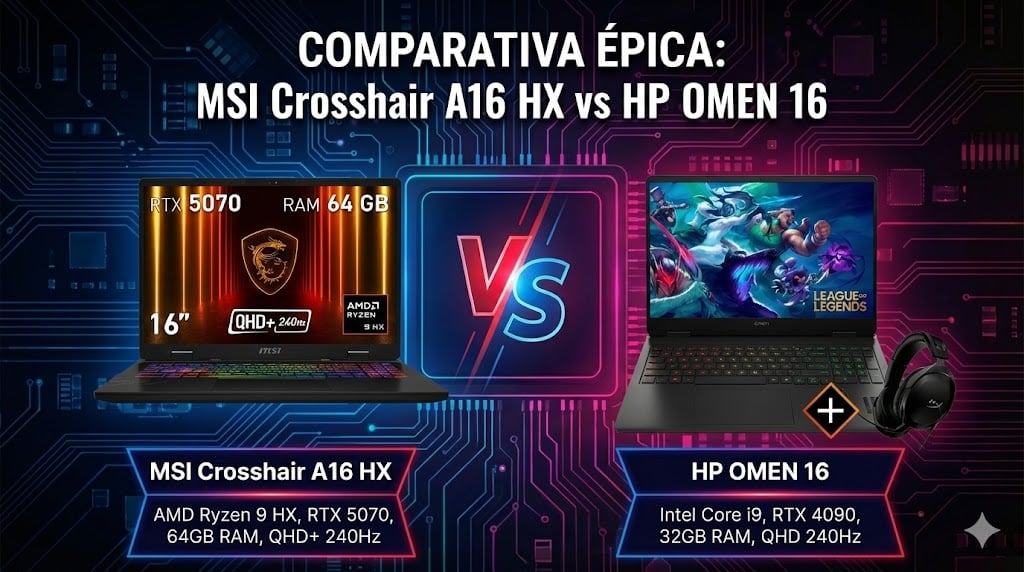MSI Crosshair A16 HX vs HP OMEN 16: cuál es el mejor portátil gaming en Black Friday 2025