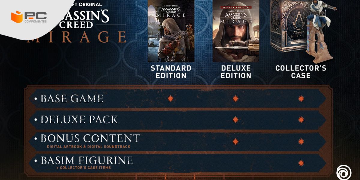 Imagen que explica lo que contiene cada edición coleccionista de Assassin's Creed Mirage