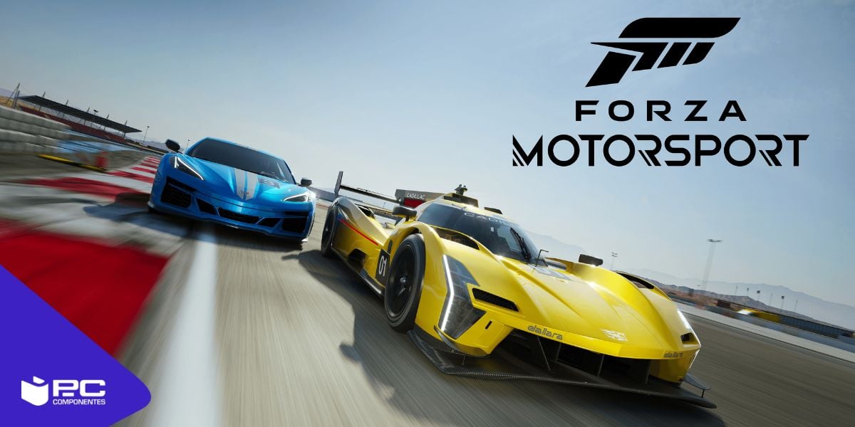 Dos coches de carreras compiten en el videojuego Forza Motosport 8